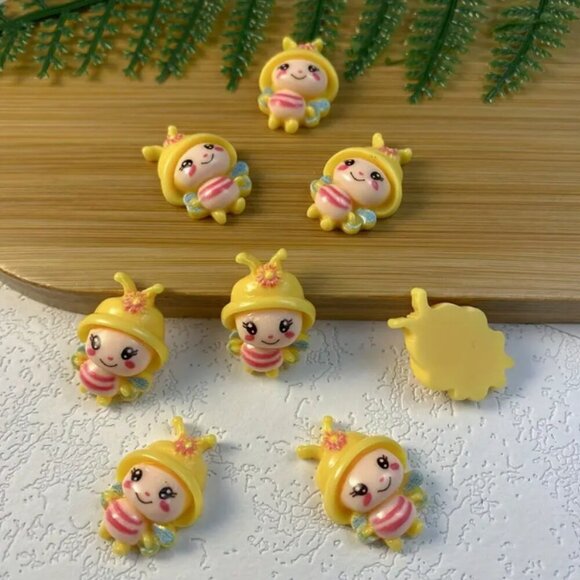 TEN Colorful Cartoon Bumble Bee resin charms Set for Phone cases DIY projects - Picture 3 of 3